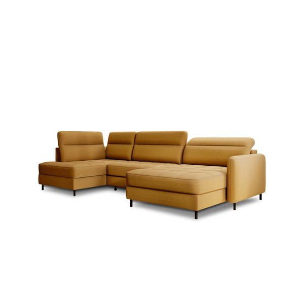 Žltá zamatová rozkladacia/s úložným priestorom rohová pohovka (ľavý roh/do tvaru "U") Berrto – ELTAP-image-2