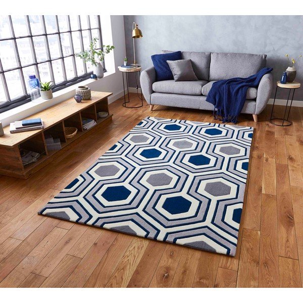 Modrý koberec Think Rugs Hong Kong Hexagon, 120 x 170 cm-image-4