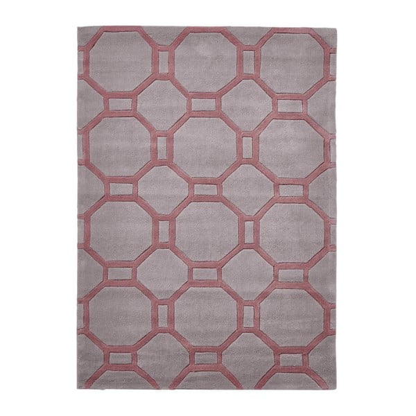 Sivo-ružový ručne tuftovaný koberec Think Rugs Hong Kong Tile Grey & Rose, 150 × 230 cm