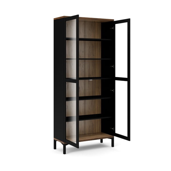 Čierna/v prírodnej farbe vitrína v dekore orecha 89x203x36 cm Roomers – Tvilum-image-2
