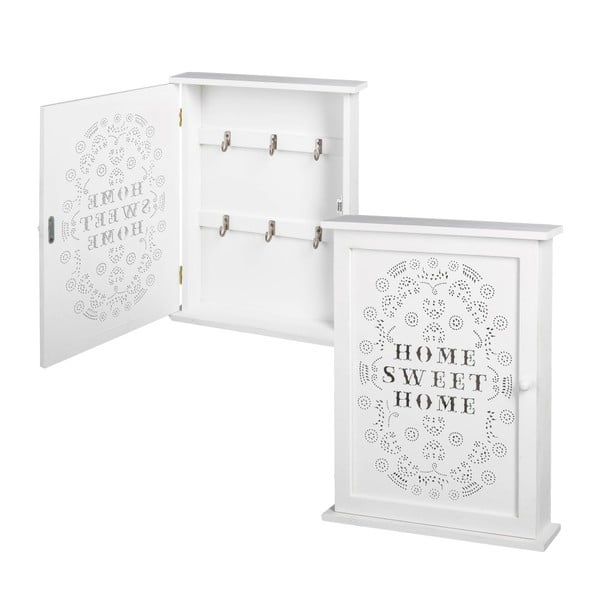 Biela nástenná skrinka na kľúče Unimasa Home Sweet Home, 25 x 33 cm