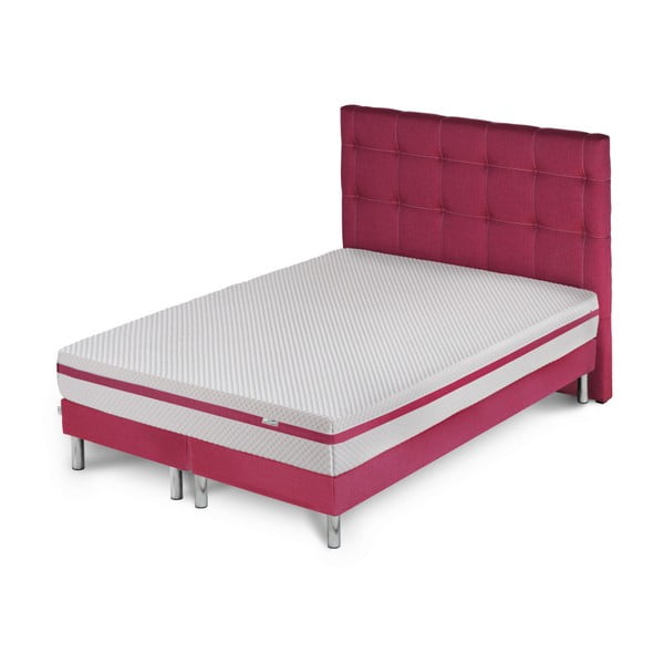 Ružová posteľ s matracom a dvojitým boxspringom Stella Cadente Pluton Saches, 180 × 200 cm