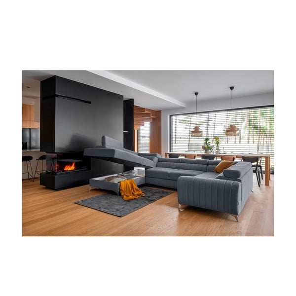 Modrá rozkladacia/s úložným priestorom rohová pohovka (ľavý roh/do tvaru "U") Louis – ELTAP-image-2