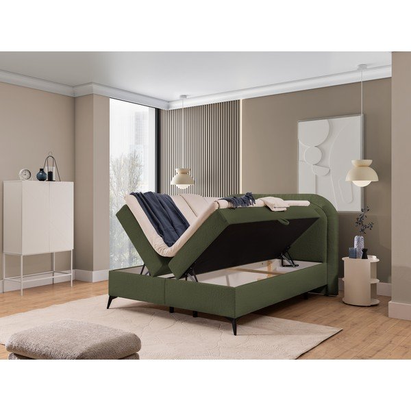 Zelená boxspring posteľ s úložným priestorom 160x200 cm Ornes – Ropez-image-2