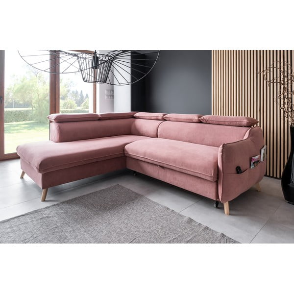 Svetloružová zamatová rozkladacia rohová pohovka (ľavý roh) Sweet Harmony – Miuform-image-3
