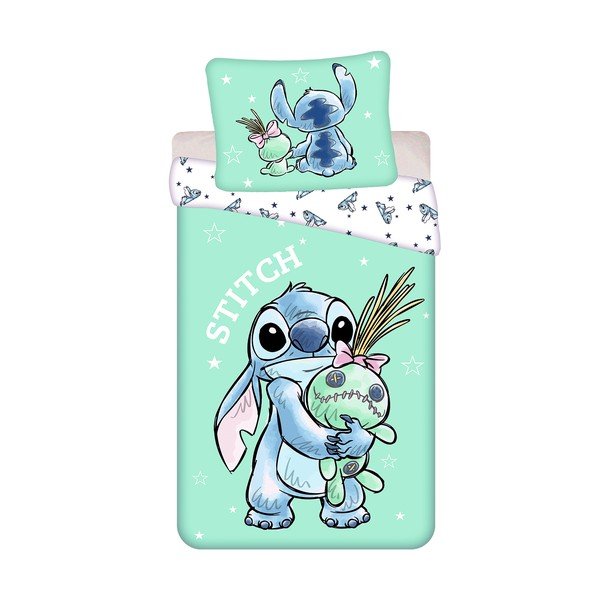 Bavlnené detské obliečky na jednolôžko v mentolovej farbe 140x200 cm Lilo & Stitch "Buddies" – Jerry Fabrics