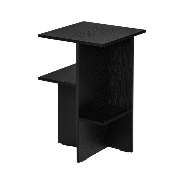 Čierny nočný stolík v dekore duba s poličkami Atik – noo.ma