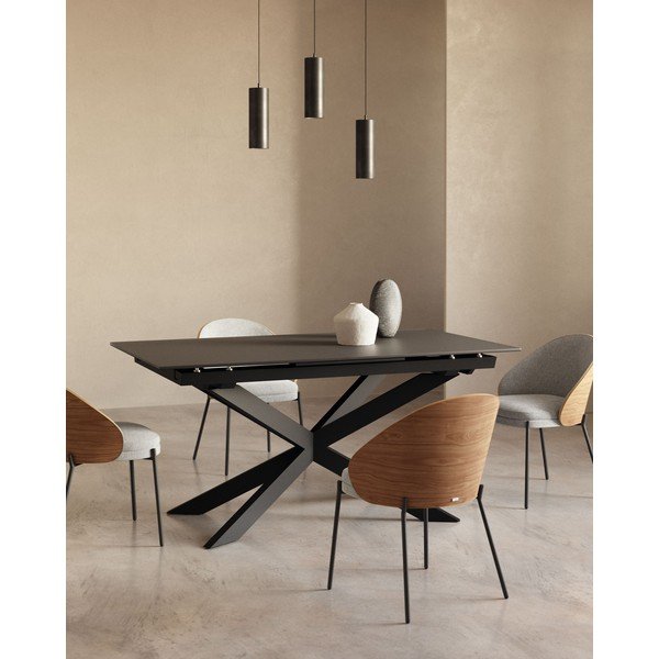 Čierny rozkladací jedálenský stôl so sklenenou doskou 90x210 cm Atminda – Kave Home-image-1