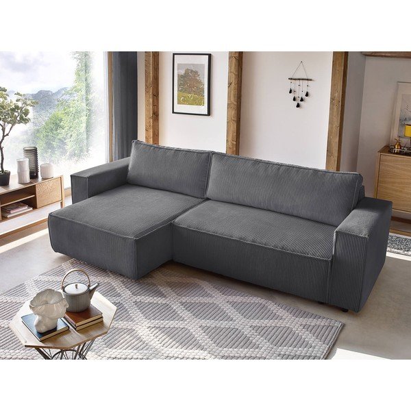 Tmavosivá menčestrová rozkladacia rohová variabilná pohovka Nihad – Bobochic Paris-image-1