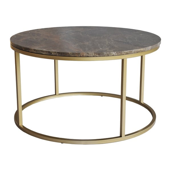 Hnedý mramorový konferenčný stolík s podnožou v zlatej farbe RGE Accent, ⌀ 85 cm
