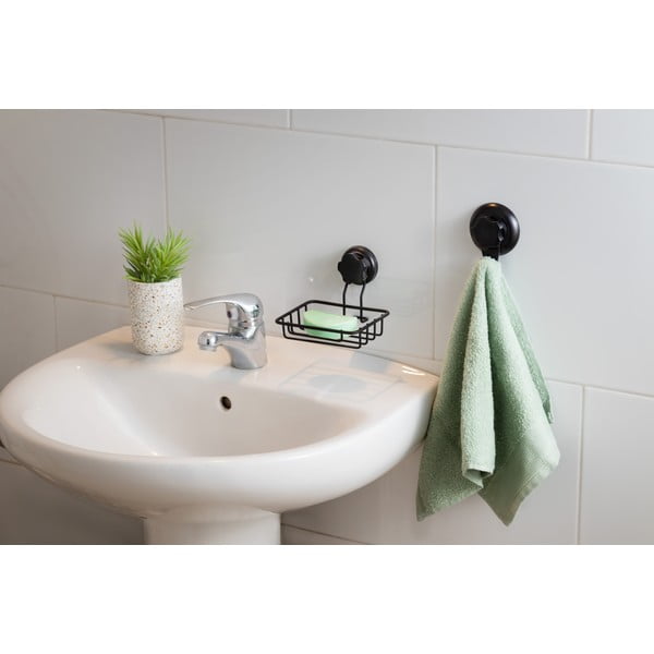 Čierny samodržiaci nástenný držiak na mydlo Compactor Bestlock Black Soap & Sponge Holder-image-1