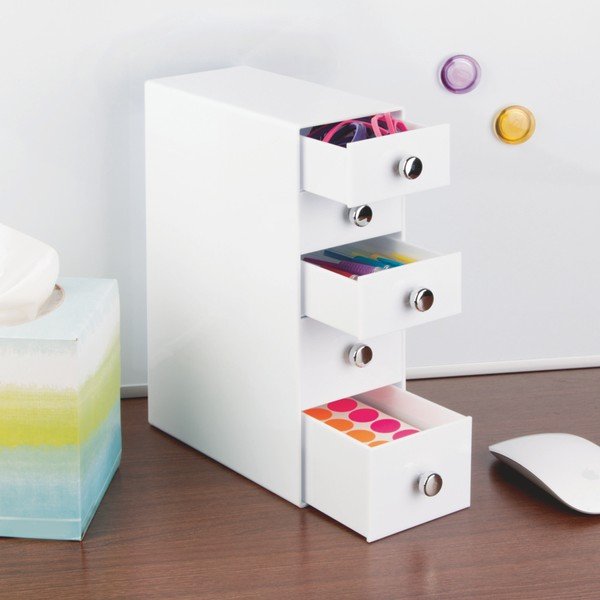 Biela úložná skrinka so zásuvkami InterDesign Drawers Tower, výška 25,5 cm-image-1