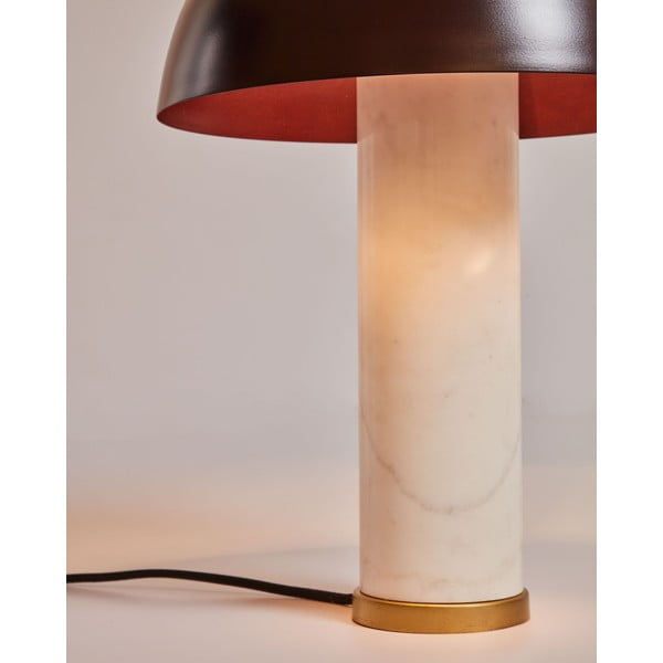 Biela/tmavohnedá mramorová stolová lampa s kovovým tienidlom (výška 43 cm) Zorione – Kave Home-image-2