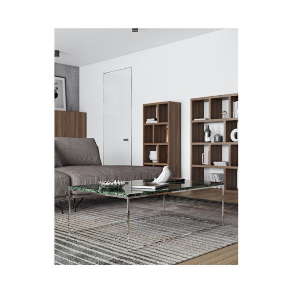 Konferenčný stolík s chrómovaným podnožím a zelenú mramorovou doskou TemaHome Prairie, šírka 120 cm-image-3