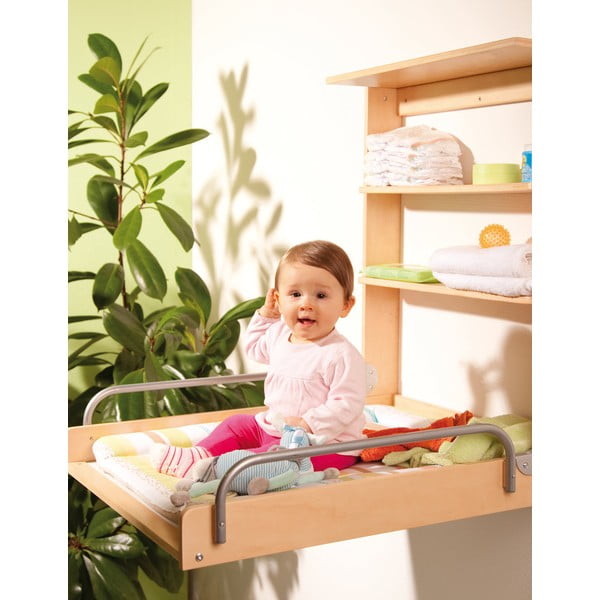 Závesný prebaľovací pult v dekore buku v prírodnej farbe Dschungelbaby – Roba-image-3