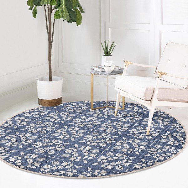 Modrý prateľný okrúhly koberec vhodný pre robotické vysávače ø 120 cm Comfort – Mila Home-image-2