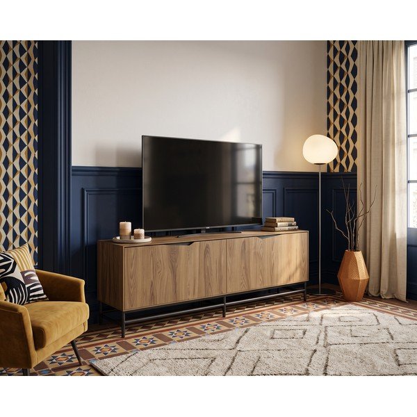 Čierny/v prírodnej farbe TV stolík v dekore duba 150x61x35 cm Aiden – Marckeric-image-1