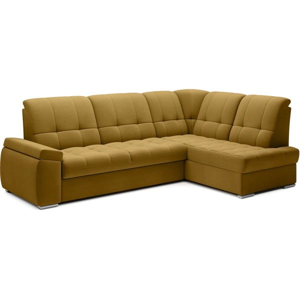 Žltá zamatová rozkladacia/s úložným priestorom rohová pohovka (pravý roh/do L) Sado – ELTAP-image-2