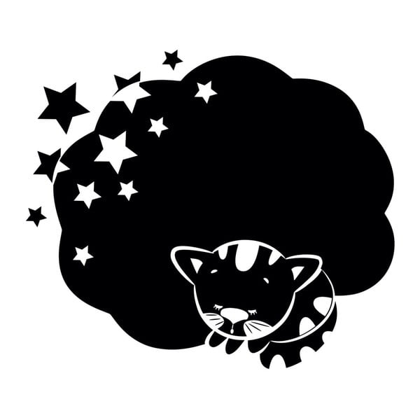 Čierna nástenná popisovacia samolepka Chalk Sleepy Kitten
