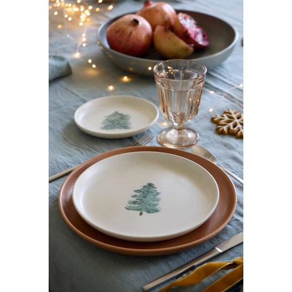Krémovobiele dezertné kameninové taniere v súprave 4 ks s vianočným motívom ø 22 cm Pacifica Christmas Tree – Casafina-image-3