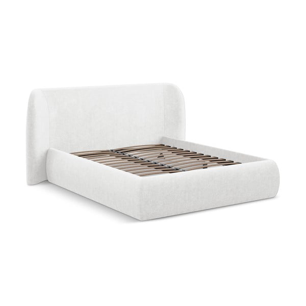 Biela čalúnená dvojlôžková posteľ s úložným priestorom s roštom 140x200 cm Hauke – Makamii