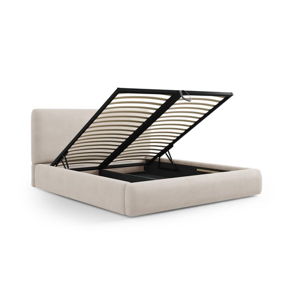 Béžová čalúnená dvojlôžková posteľ s úložným priestorom s roštom 140x200 cm Colonel – Cosmopolitan Design-image-2