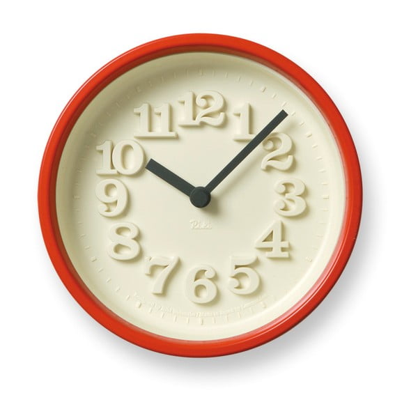 Nástenné hodiny s červeným rámom Lemnos Clock Chiisana, ⌀ 12,2 cm
