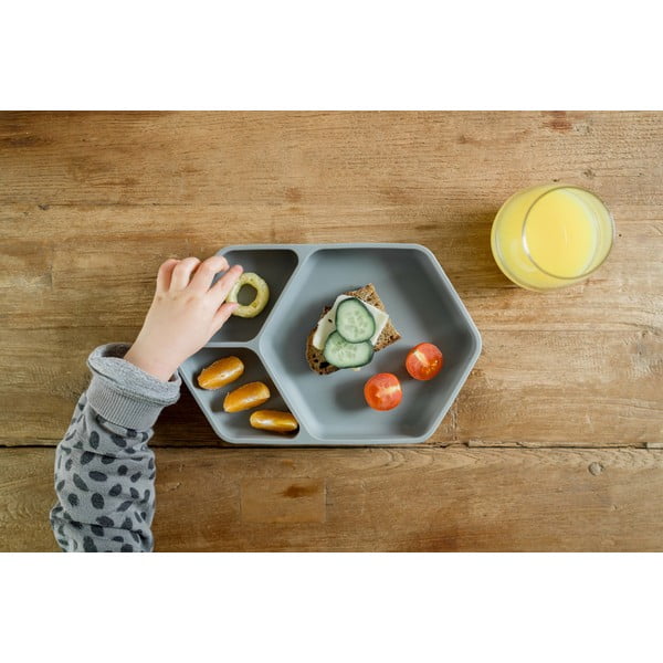 Sivý silikónový detský tanier 16x25 cm – Kindsgut-image-3