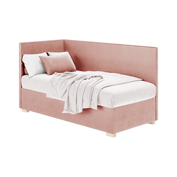 Ružová rohová detská posteľ s úložným priestorom s matracom 90x200 cm Flexi – Ghado-image-3