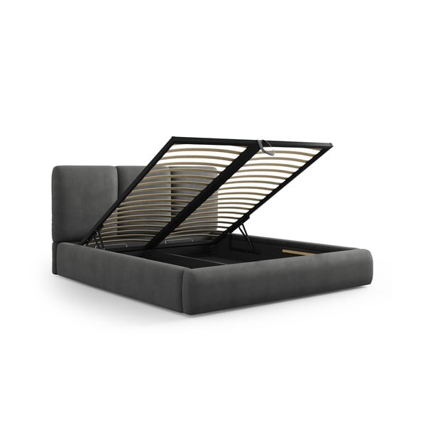 Sivá čalúnená dvojlôžková posteľ s úložným priestorom s roštom 200x200 cm Brody – Mazzini Beds-image-2