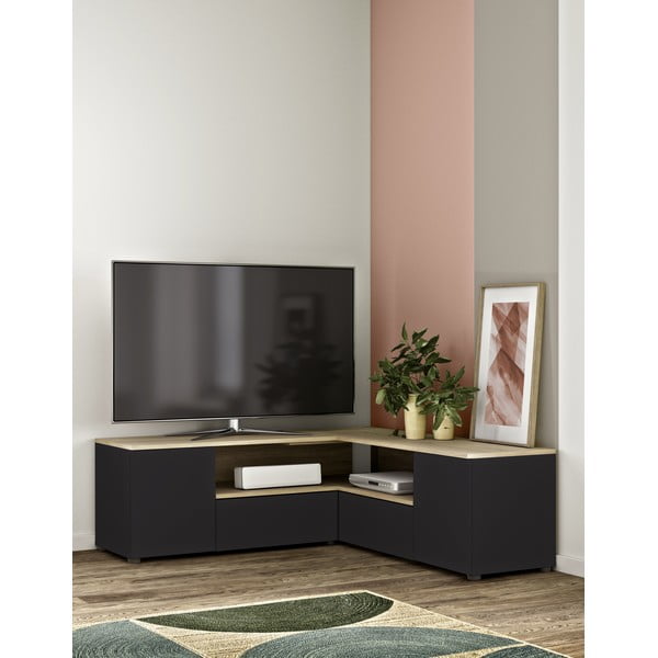 TV stolík v dekore duba v čierno-prírodnej farbe 130x46 cm Angle – TemaHome-image-1