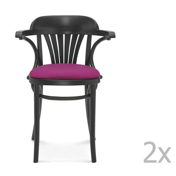 Sada 2 čiernych stoličiek s ružovým čalúnením Fameg Mathias