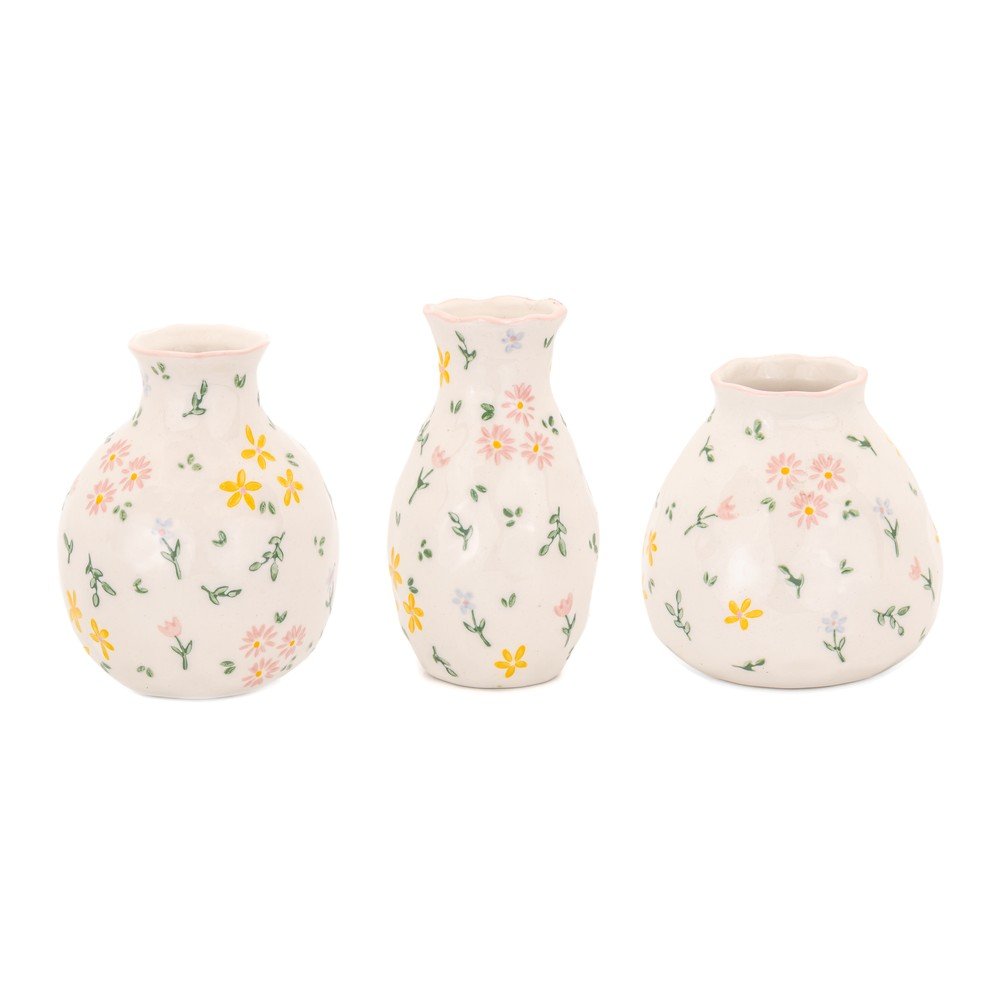 E-shop Krémovobiele kameninové súprava váz 3 ks (výška 10 cm) Ditsy Floral – Sass & Belle