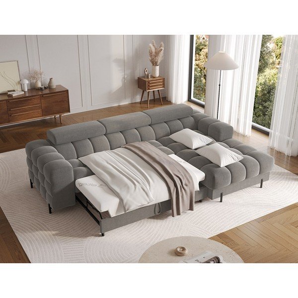 Taupe zamatová rozkladacia/s úložným priestorom rohová pohovka (pravý roh/s leňoškou) Felro – ELTAP-image-4