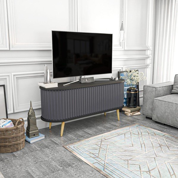 Čierno-antracitový TV stolík 140x64 cm Stor – Kalune Design-image-1