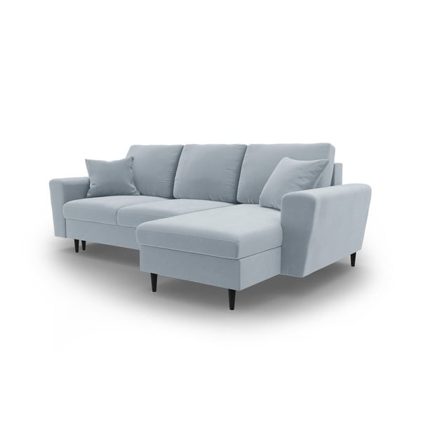 Svetlomodrá zamatová rozkladacia/s úložným priestorom rohová pohovka Kyoto – Cosmopolitan Design-image-4