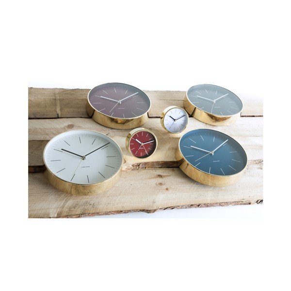 Biele stolové hodiny s detailmi v zlatej farbe Karlsson Minimal, ⌀ 10 cm-image-1