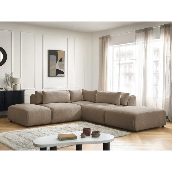 Taupe polohovacia modulárna rohová pohovka Jana – Bobochic Paris-image-2