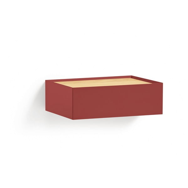 Červený závesný nočný stolík s doskou v dubovom dekore Arista – Teulat
