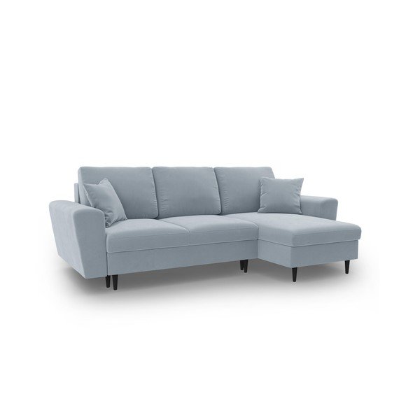 Svetlomodrá zamatová rozkladacia/s úložným priestorom rohová pohovka Kyoto – Cosmopolitan Design-image-1