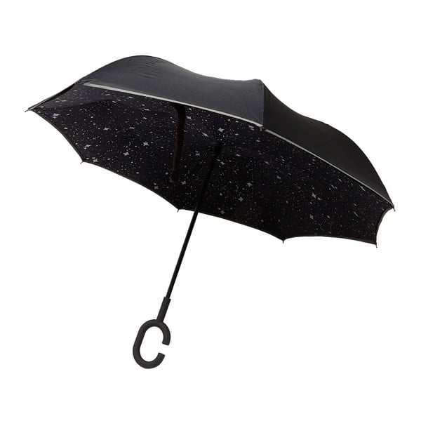 Čierny dáždnik s bielymi detailmi Star Gaze, ⌀ 110 cm