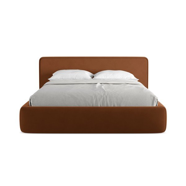 Čalúnená dvojlôžková posteľ v terakotovej farbe s úložným priestorom s roštom 160x200 cm Kiana – Makamii-image-4