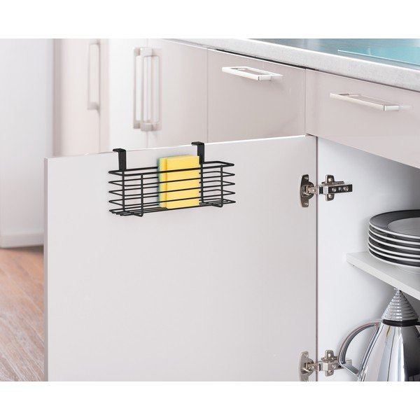 Čierny závesný kovový košík na kuchynské dvierka Wenko Slim, 24 x 10 cm-image-1