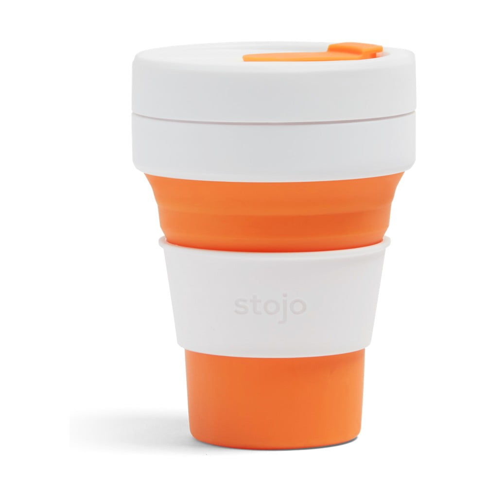 Bielo-oranžový skladací cestovný hrnček Stojo Pocket Cup, 355 ml