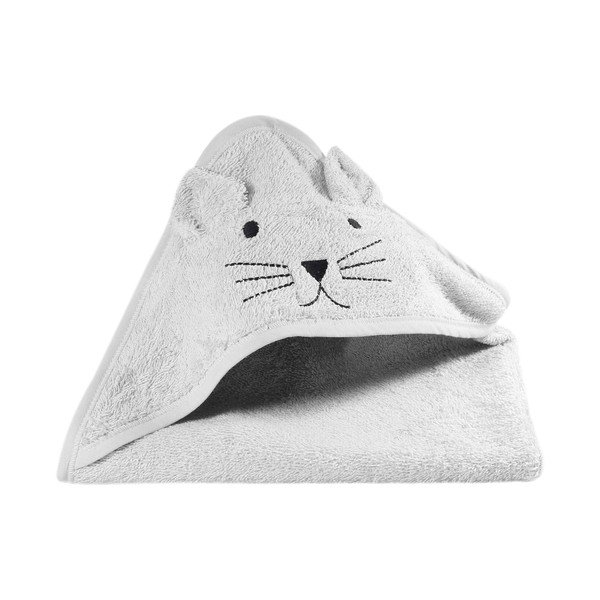 Sivý bavlnený detský uterák s kapucňou Kindsgut Cat-image-1
