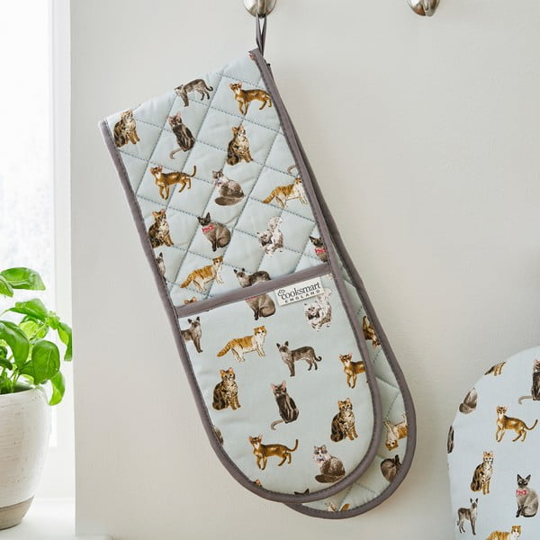 Modrá bavlnená dvojitá chňapka Cooksmart ® Curious Cats-image-1