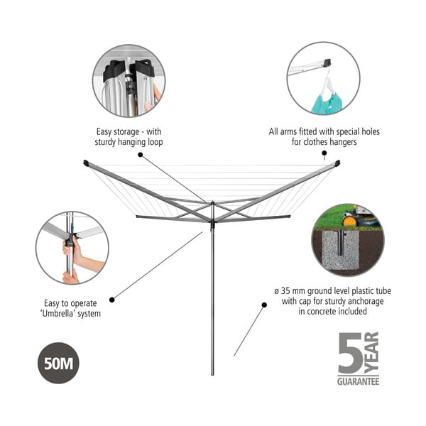 Vonkajší sušiak na bielizeň v striebornej farbe 50 m Essential – Brabantia-image-4