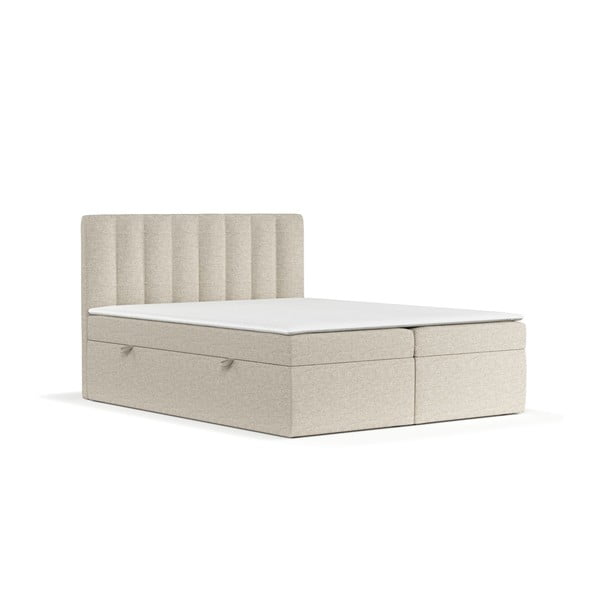 Béžová boxspring posteľ s úložným priestorom 160x200 cm Novento – Maison de Rêve