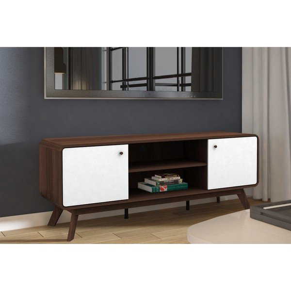 Bielo-hnedý TV stolík v dekore orecha 140x53 cm Caitlin – Støraa-image-1