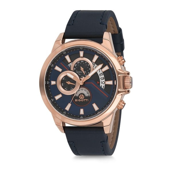 Pánske hodinky s tmave modrým koženým remienkom Bigotti Milano Oceania